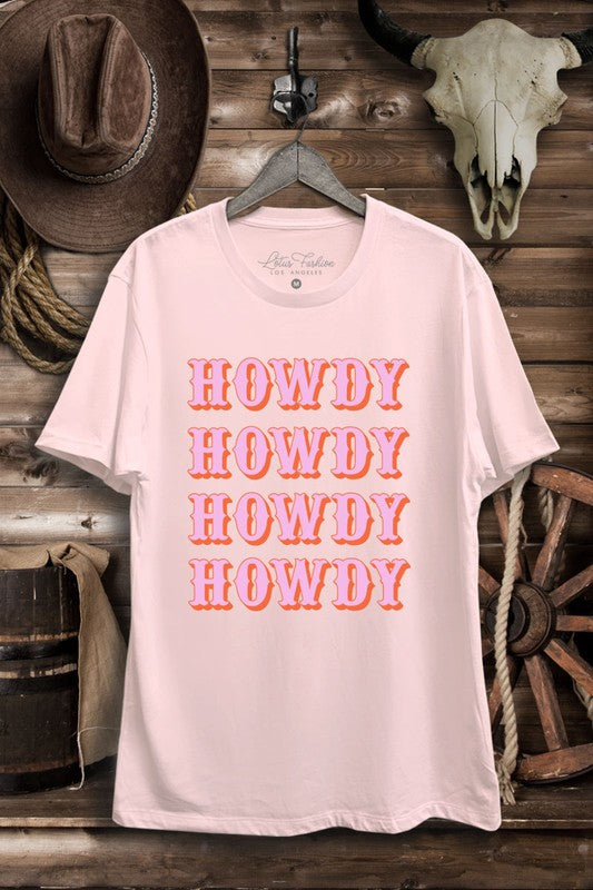 RETRO PINK HOWDY ON A LIGHT PINK GRAPHIC TEE-Sissy Boutique-Sissy Boutique