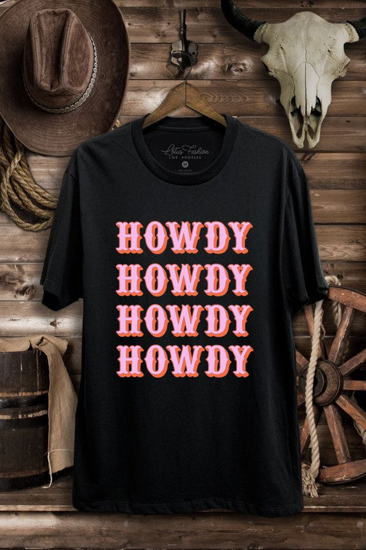 RETRO PINK HOWDY ON A BLACK GRAPHIC TEE-Sissy Boutique-Sissy Boutique