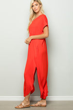 CORAL MAXI DRESS WITH FRONT POCKET & SIDE SLITS-Sissy Boutique-Sissy Boutique