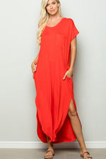 Coral Maxi Dress with Front Pocket & Side Slits Sissy Boutique