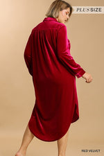 RED BUTTON DOWN VELVET COLARED MIDI DRESS CURVY/PLUS-Sissy Boutique-Sissy Boutique