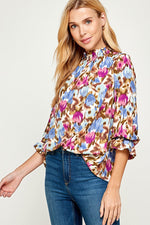 Floral Watercolor Blouse 3/4 Sleeve with Back Button Sissy Boutique