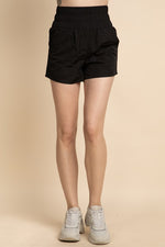 Black High Waisted Smocked Waist  Activewear Shorts Sissy Boutique