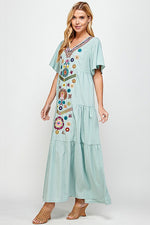 Mint Striped Embroidered Short Sleeve Maxi Dress Sissy Boutique