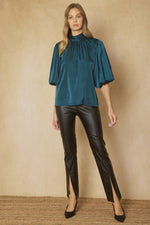 TEAL HIGH NECK BUBBLE SLEEVE TOP WITH TIE BACK-Sissy Boutique-Sissy Boutique