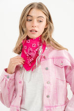 PINK BANDANA SCARF WITH SEQUIN FRINGE EDGE-Sissy Boutique-Sissy Boutique