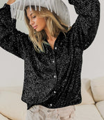 OVERSIZED BLACK SEQUINS BUTTON DOWN-Sissy Boutique-Sissy Boutique