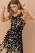 Black and Gold Sequin Mini Dress with Bandana Sissy Boutique