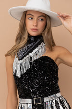 Black and Silver Sequin Mini Dress with Bandana Sissy Boutique