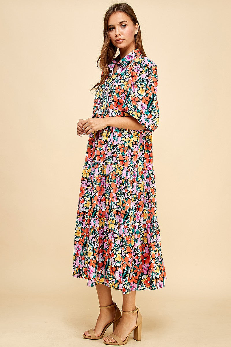 Indlejre Styre Mellem Buy Floral Printed Button Up Midi Dress Online | Sissy Boutique