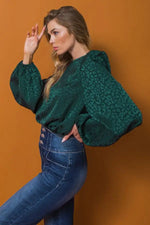 Long Sleeve Emerald Green Satin Leopard Bodysuit Sissy Boutique