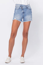 HIGH RISE DISTRESSED 90'S SHORTS WITH CROSS-FLY-Sneak Peek-Sissy Boutique