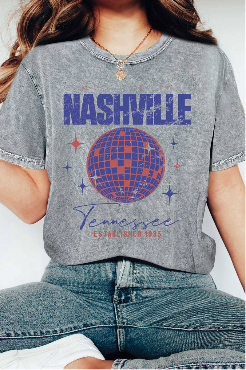 NASHVILLE DISCO BALL MINERAL WASHED TSHIRTS-Rustee Clothing-Sissy Boutique