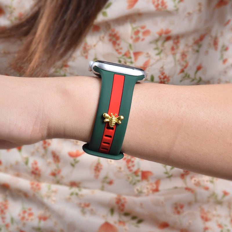 Red and Green Apple Watch Silicone Band With Gold Honey Bee Charm Stud ShopTrendsNow