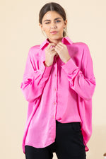 HOT PINK OVERSIZED BUTTON DOWN COLLARED TOP-Sissy Boutique-Sissy Boutique