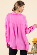 Hot Pink Oversized Button Down Collared Top Sissy Boutique