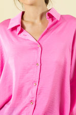 Hot Pink Oversized Button Down Collared Top Sissy Boutique