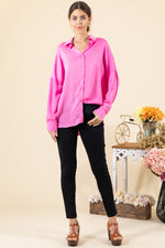 HOT PINK OVERSIZED BUTTON DOWN COLLARED TOP-Sissy Boutique-Sissy Boutique