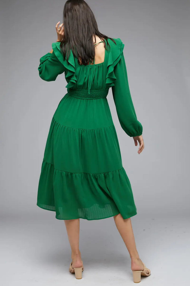 Emerald Green V-Neck Layered Ruffled Maxi Dress Davi & Dani