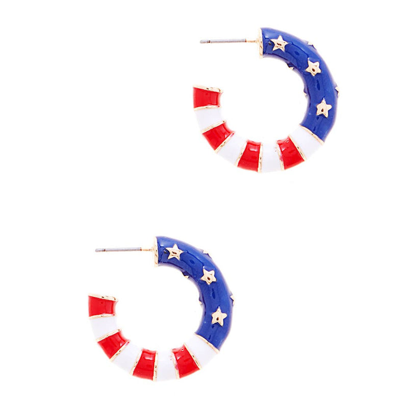 American Flag Enamel Hoop Post Earring-Fashion City-Sissy Boutique