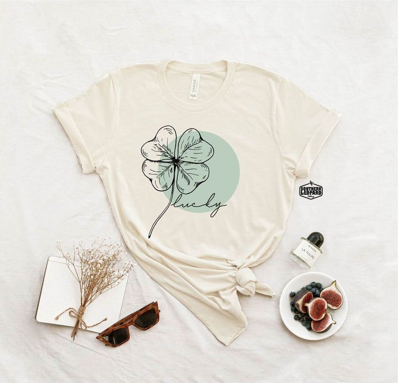 Pastel Botanical Shamrock St. Patty's Day Graphic Tee On Ivory Bella Canvas-Sissy Boutique-Sissy Boutique