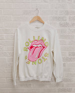 Rolling Stones Neon Puff Lick White Thrifted Sweatshirt-LivyLu-Sissy Boutique