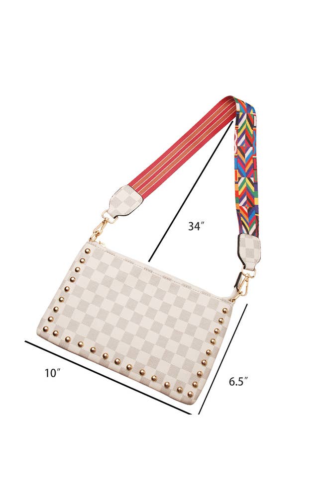 Ivory Checkered Guitar Strap Crossbody Bag Sissy Boutique
