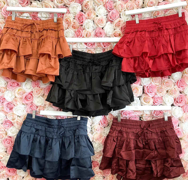 CRIMSON RUFFLED TIERED SKORT-Sissy Boutique-Sissy Boutique