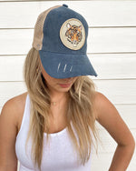 Judith March Round Tiger Patch on Navy Vintage Cap Judith March