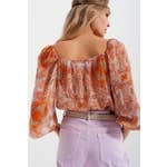 LONG SLEEVE ORANGE SHEER CROP TOP WITH SHIRRED WAIST-Sissy Boutique-Sissy Boutique