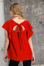 RED RIBBON TIE BACK SHORT SLEEVE TOP WITH RUFFLES-FSL Apparel-Sissy Boutique