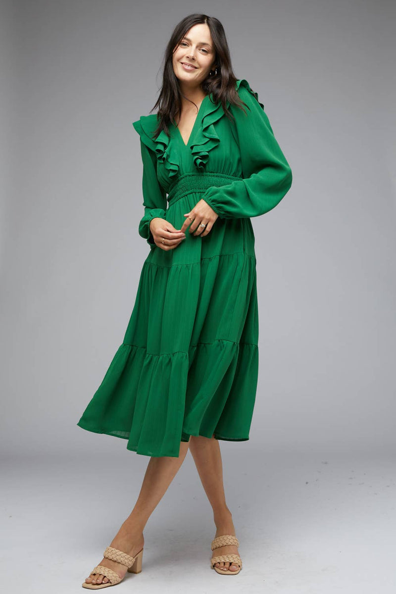 Emerald Green V-Neck Layered Ruffled Maxi Dress Davi & Dani
