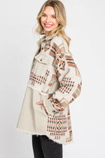 Aztec Contrast Button Down Shacket with Pockets Sissy Boutique
