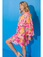 SPRING FLORAL SURPLICE MINI DRESS-FLYING TOMATO-Sissy Boutique