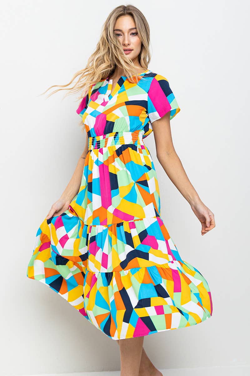 Multi Colored V-Neck Midi Dress Ces Femme