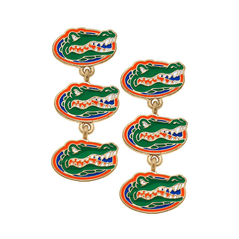 Florida Gators Triple Drop Enamel Earrings in Green/Blue/Ora CANVAS Style