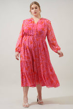 CAROLINA REAPER PINK AND RED KRISTEN TIERED MIDI DRESS CURVE-Sugarlips-Sissy Boutique
