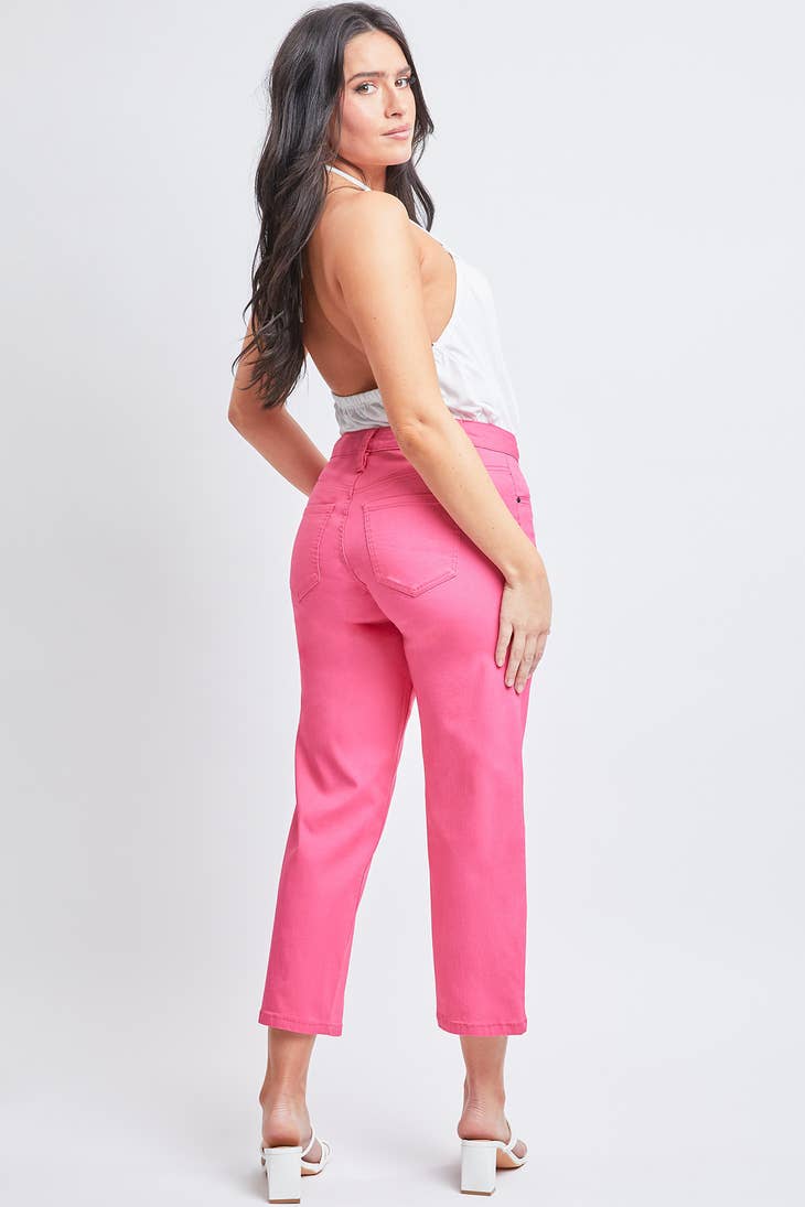 BUBBLE GUM PINK "ROYALTY FOR ME" MISSY HIGH-RISE HYPERSTRETCH WIDE LEG CROP JEANS-Royalty for Me-Sissy Boutique