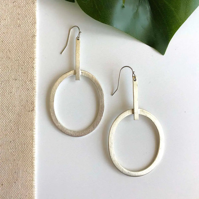 Elongated Silver Hoop and Bar Earrings Sissy Boutique