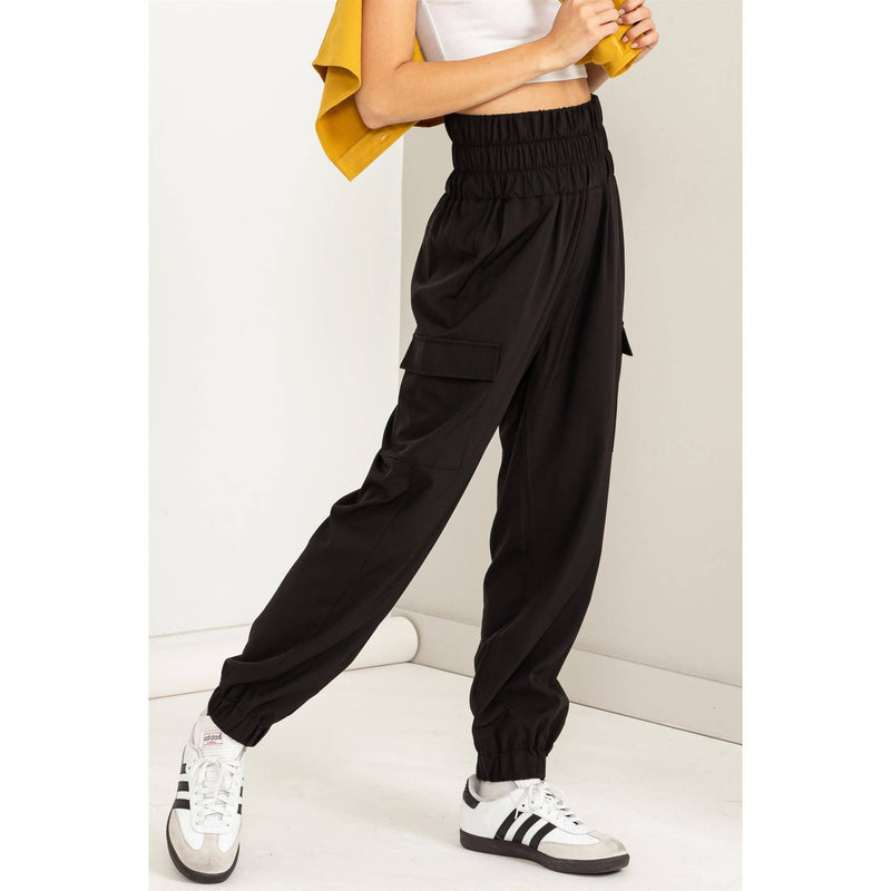 BLACK HIGH WAISTED PAPERBAG JOGGERS CARGO PANTS-HYFVE-Sissy Boutique