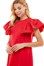 Red Knit Ruffle Sleeved Mini Dress Sissy Boutique