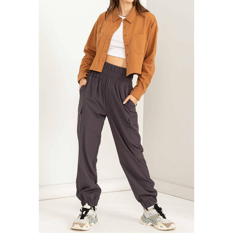 CHARCOAL HIGH WAISTED PAPERBAG JOGGERS CARGO PANTS HYFVE