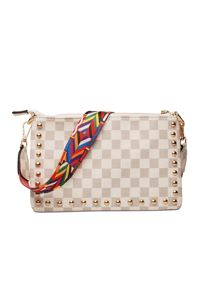 Ivory Checkered Guitar Strap Crossbody Bag Sissy Boutique