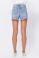 HIGH RISE DISTRESSED 90'S SHORTS WITH CROSS-FLY-Sneak Peek-Sissy Boutique