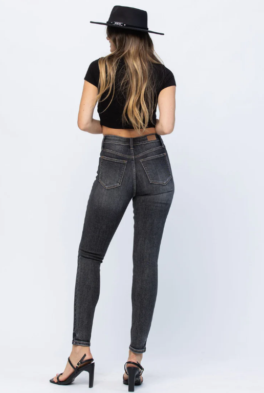 Judy Blue High Waisted Vintage Black Yoke Skinny Jeans Sizes 1 through 22 Judy Blue
