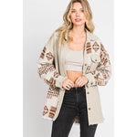 Aztec Contrast Button Down Shacket with Pockets Sissy Boutique