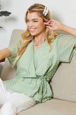SAGE DOTTED SURPLICE TOP WITH LINING-Sissy Boutique-Sissy Boutique