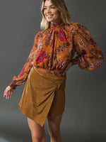 RUST FLORAL HIGH NECK TOP WITH TIE BACK-Flying Tomato-Sissy Boutique