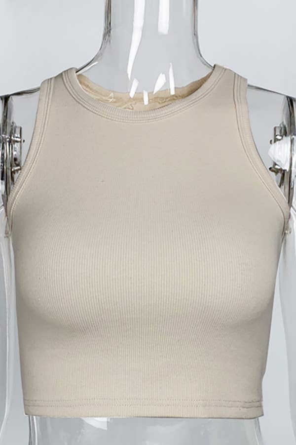 Almond Classic Ribbed Cropped Tank Sissy Boutique