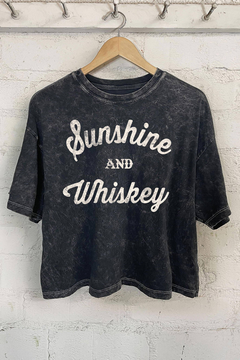 SUNSHINE AND WHISKEY GRAPHIC BLACK MINERAL WASHED CROP TOP-Sissy Boutique-Sissy Boutique